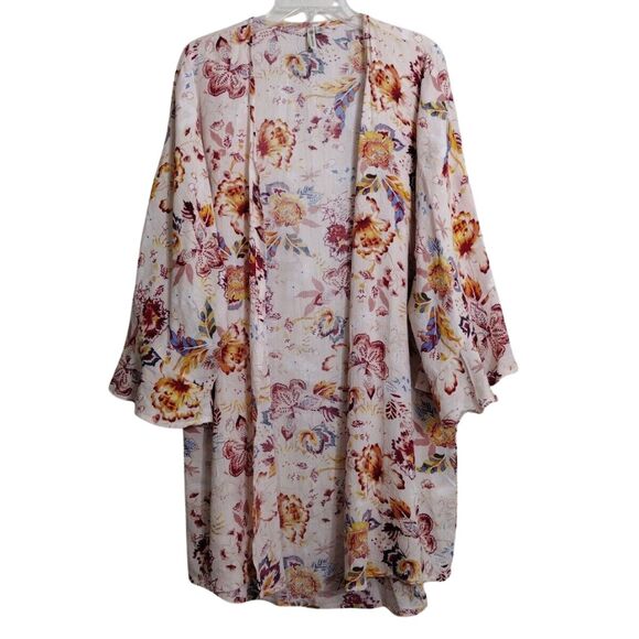 Women’s Floral Cover up Cardigan Kimono Size S Viscose 3/4 Flutter Sleeve Size S - Picture 1 of 10